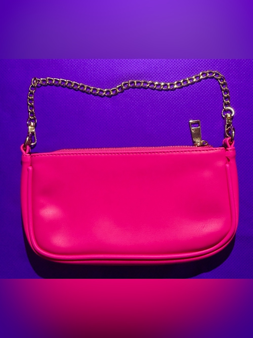 Gold-Chain Hot Pink Wristlet Clutch